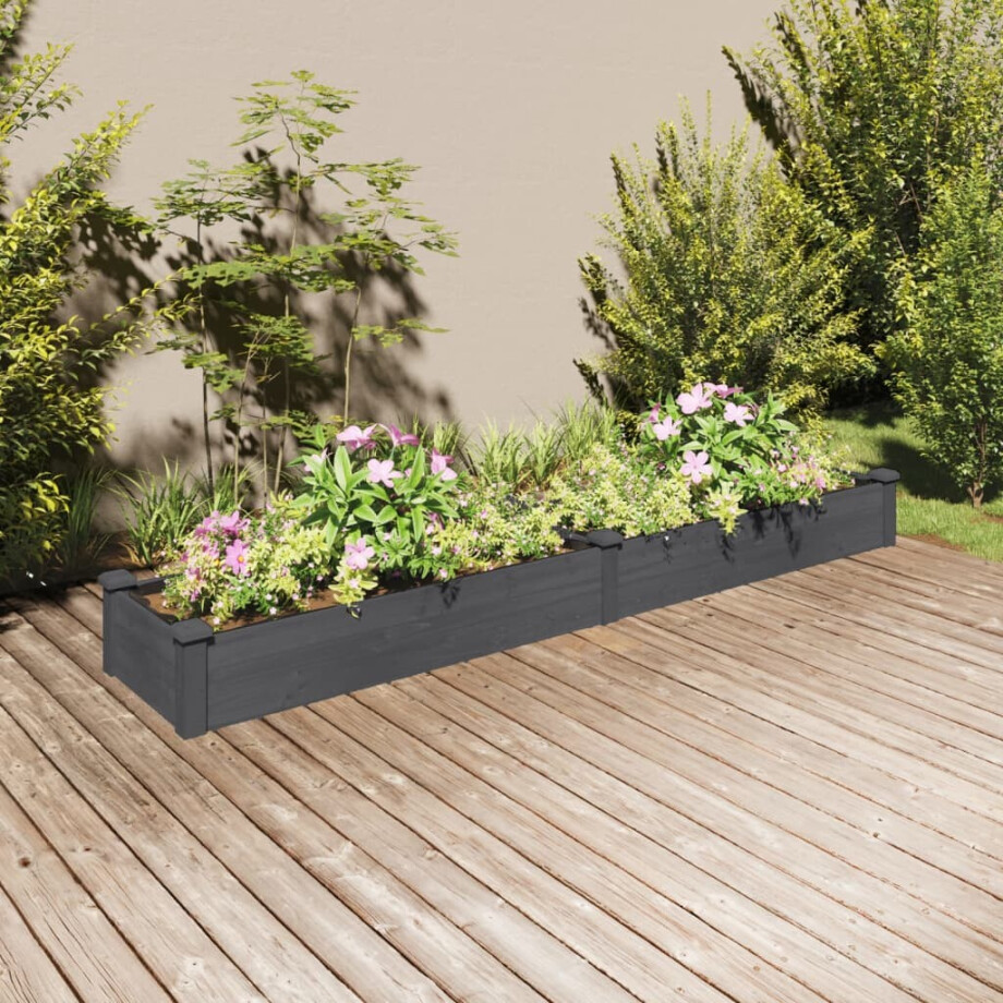 vidaXL Plantenbak verhoogd met voering 240x45x25 cm vurenhout grijs afbeelding 1