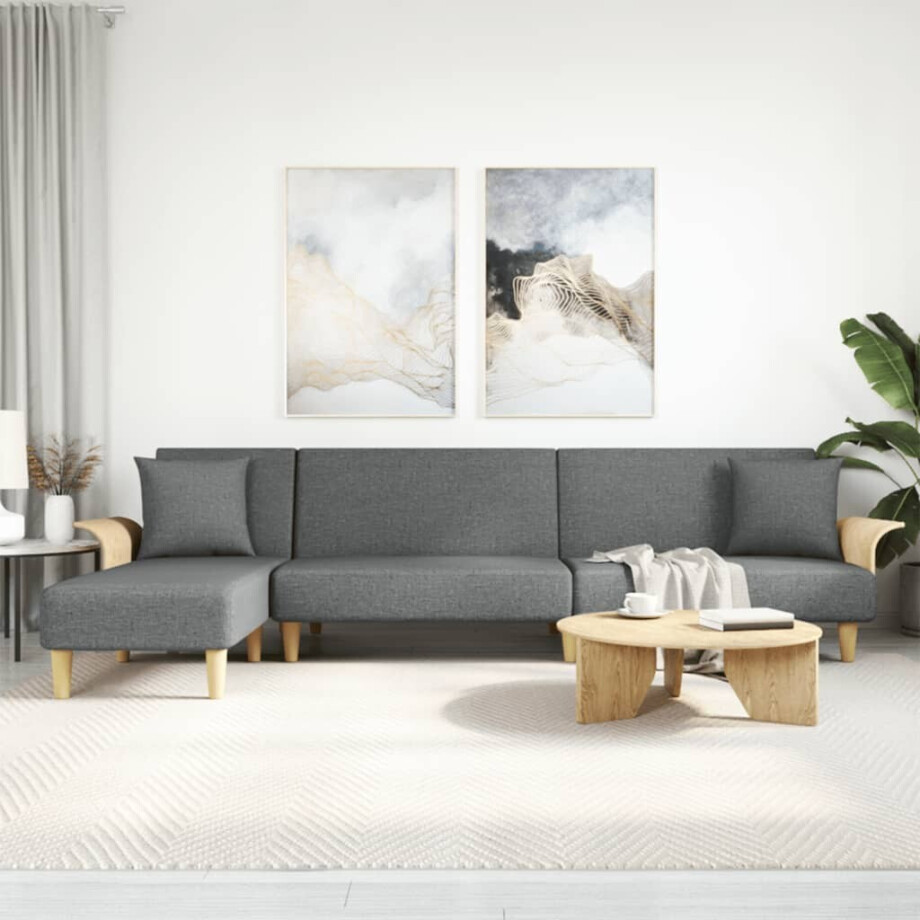 vidaXL Slaapbank L-vormig 279x140x70 cm stof donkergrijs afbeelding 1