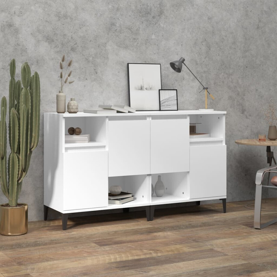 vidaXL Dressoirs 2 st 60x35x70 cm bewerkt hout wit afbeelding 1