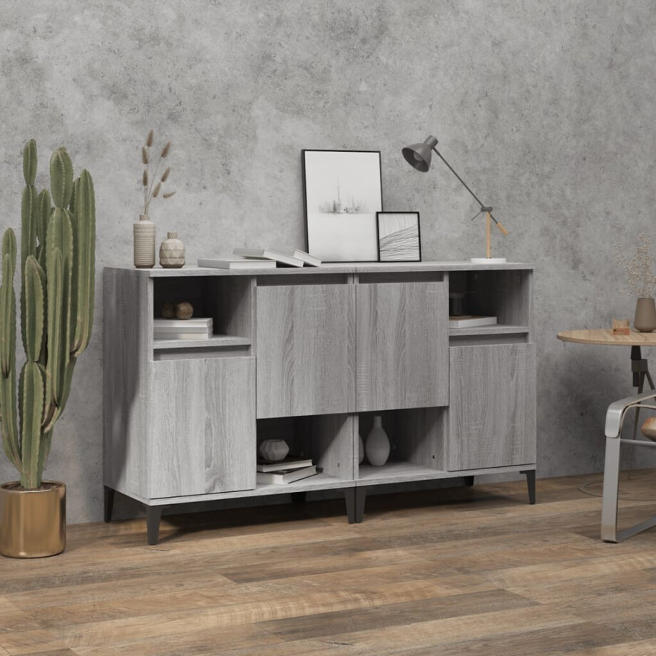 vidaXL Dressoirs 2 st 60x35x70 cm bewerkt hout grijs sonoma eikenkleur afbeelding 1