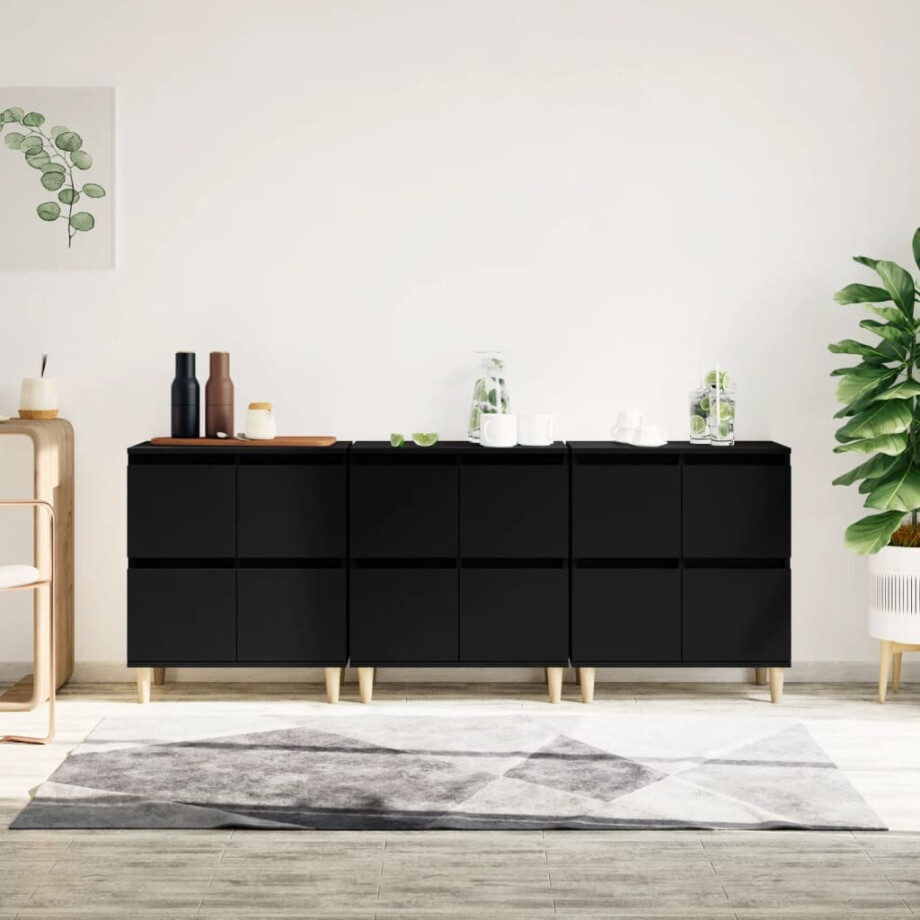 vidaXL Dressoirs 3 st 60x35x70 cm bewerkt hout zwart afbeelding 1