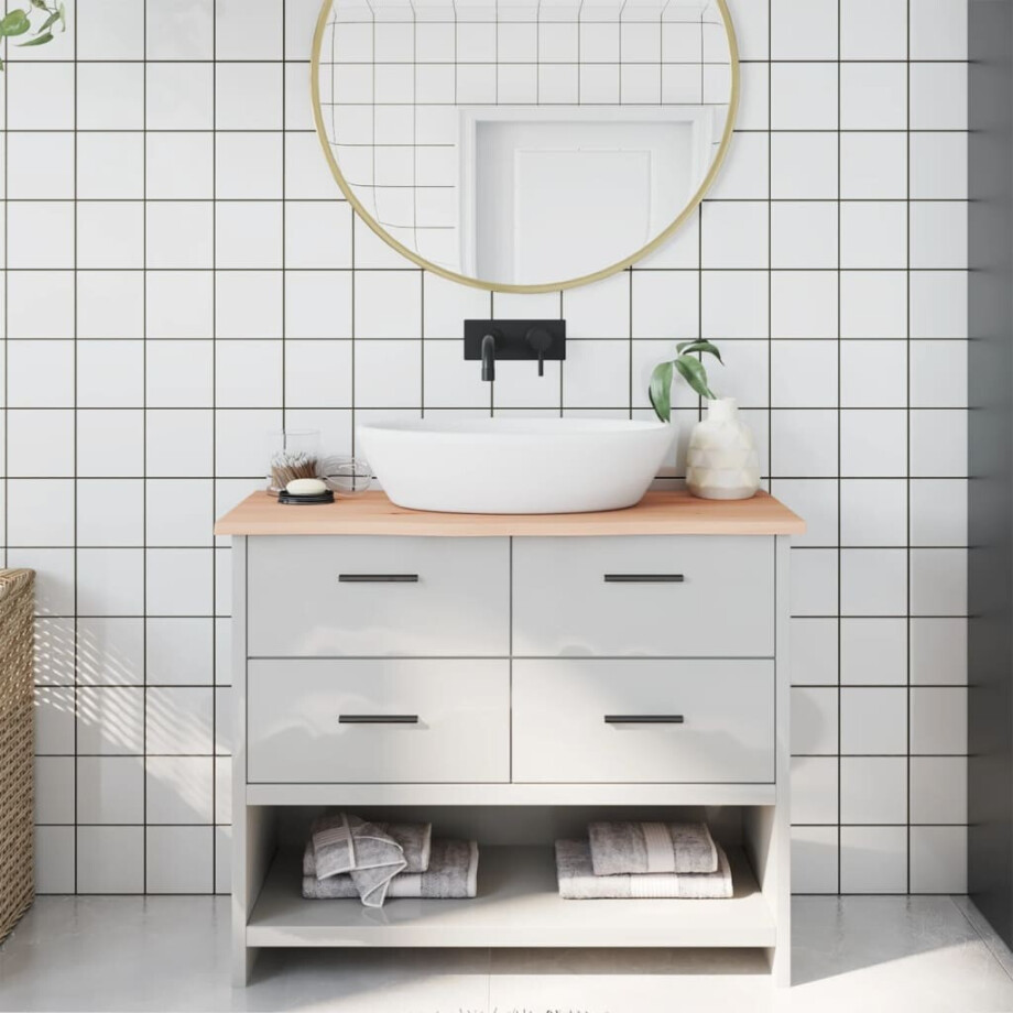 vidaXL Wastafelblad 100x30x2 cm onbehandeld massief hout afbeelding 1