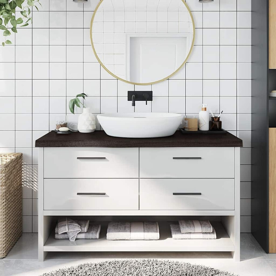 vidaXL Wastafelblad 100x40x(2-6) cm behandeld massief hout donkerbruin afbeelding 1