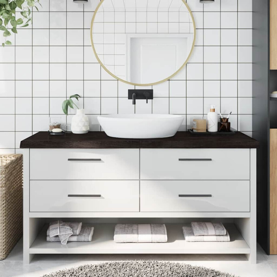 vidaXL Wastafelblad 160x60x(2-6) cm behandeld massief hout donkerbruin afbeelding 1