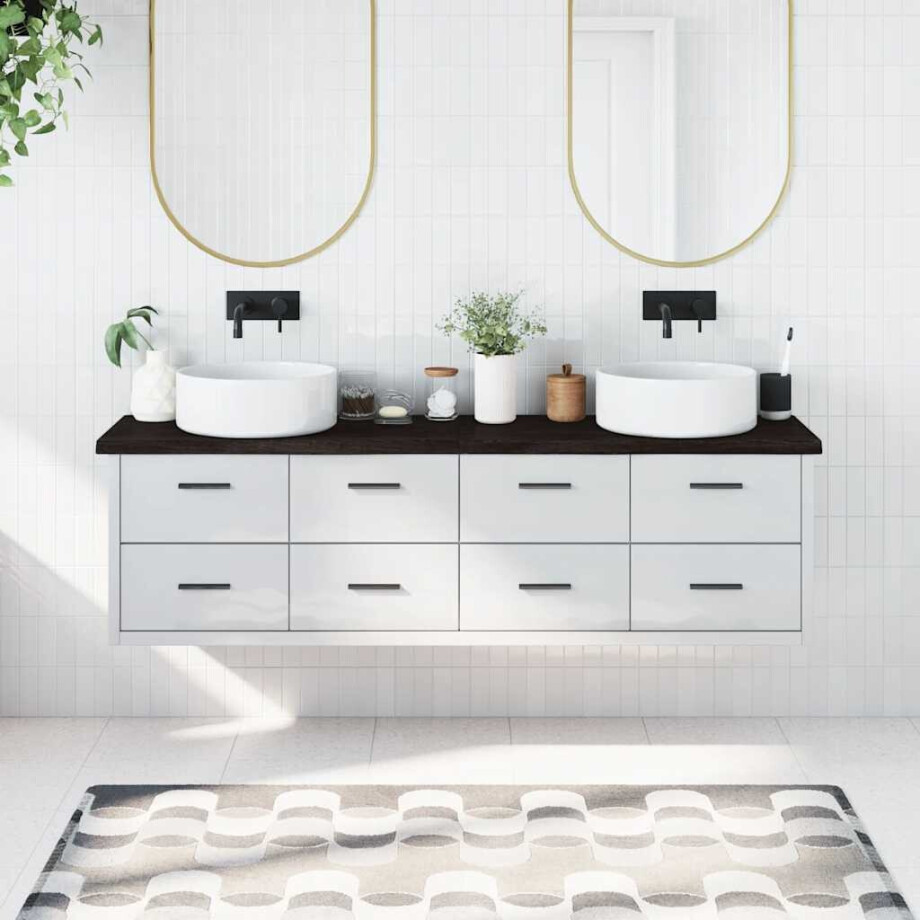 vidaXL Wastafelblad 180x40x(2-4) cm behandeld massief hout donkerbruin vidaXL Wastafelblad 180x40x(2-4) cm behandeld massief hout donkerbruin afbeelding 1