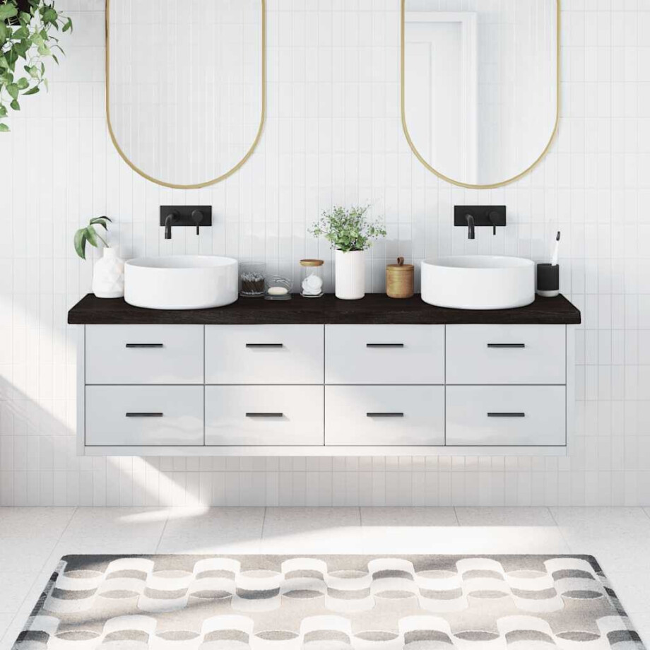 vidaXL Wastafelblad 180x40x(2-6) cm behandeld massief hout donkerbruin afbeelding 1