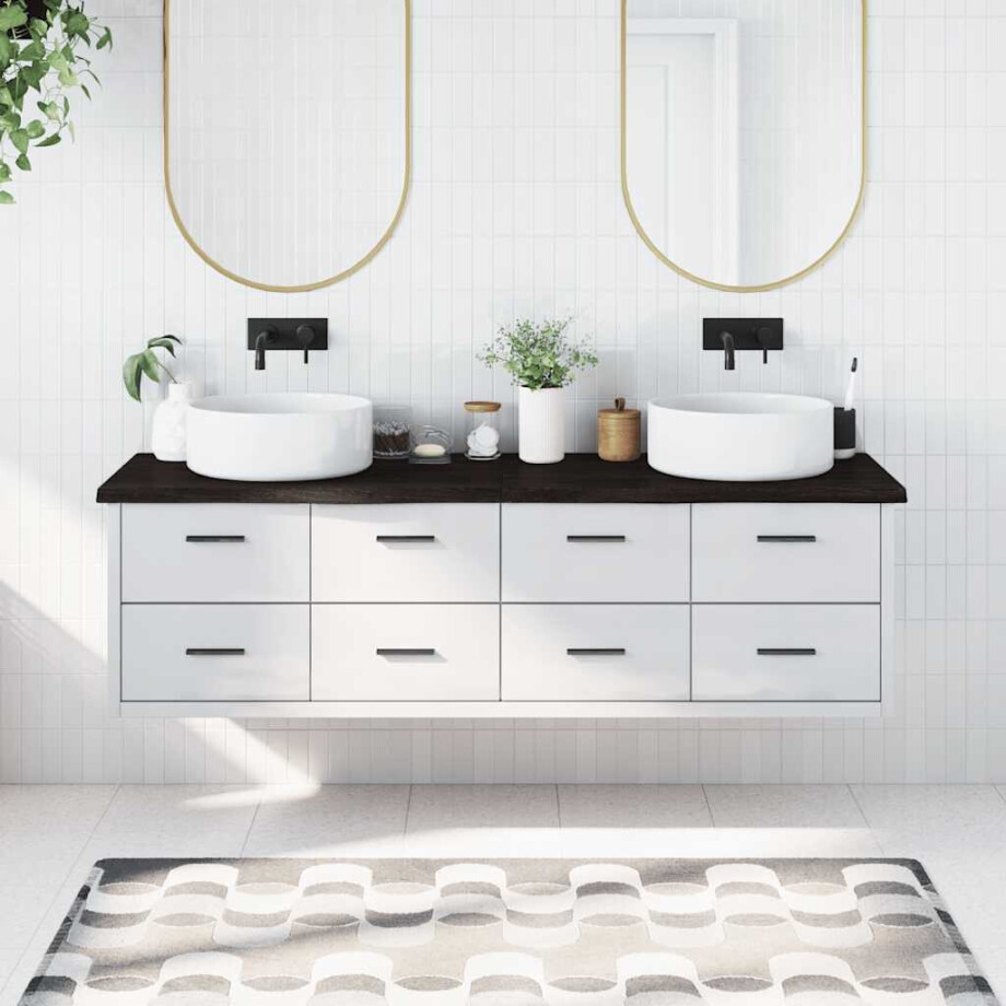 vidaXL Wastafelblad 180x50x(2-4) cm behandeld massief hout donkerbruin afbeelding 1