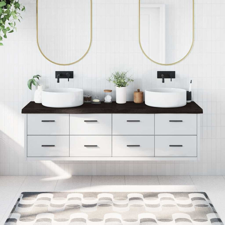 vidaXL Wastafelblad 180x50x(2-6) cm behandeld massief hout donkerbruin afbeelding 1