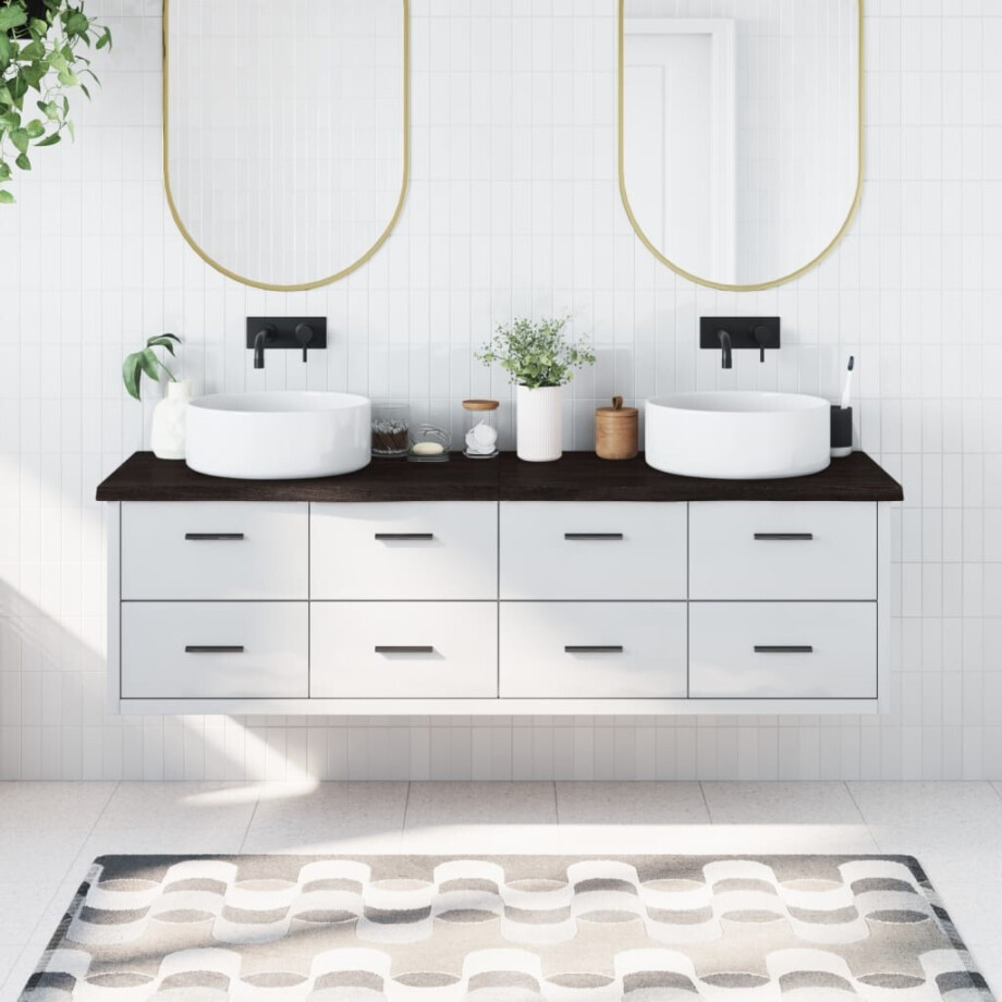 vidaXL Wastafelblad 180x60x(2-4) cm behandeld massief hout donkerbruin afbeelding 1