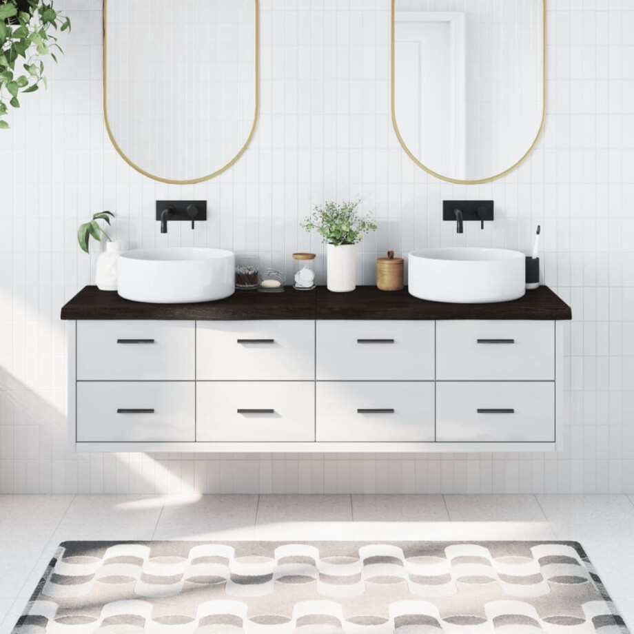 vidaXL Wastafelblad 180x60x(2-6) cm behandeld massief hout donkerbruin afbeelding 1