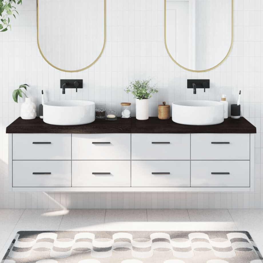 vidaXL Wastafelblad 200x50x(2-6) cm behandeld massief hout donkerbruin afbeelding 1