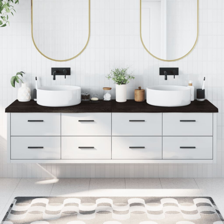 vidaXL Wastafelblad 200x60x(2-4) cm behandeld massief hout donkerbruin afbeelding 1