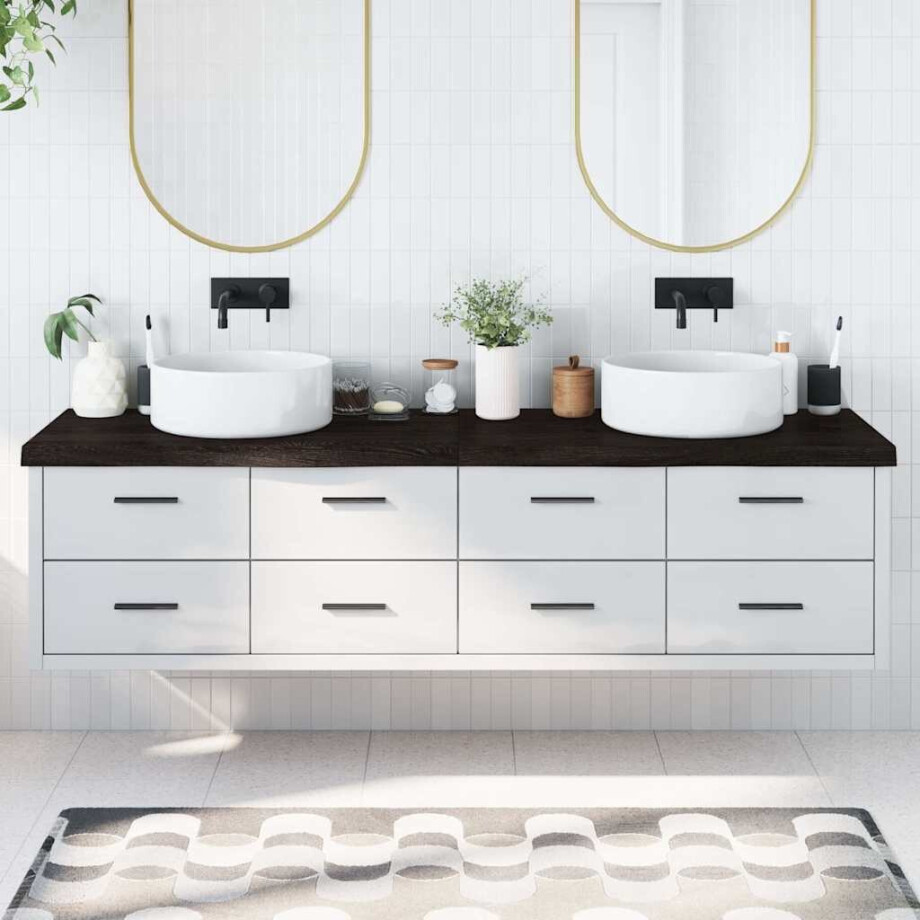 vidaXL Wastafelblad 200x60x(2-6) cm behandeld massief hout donkerbruin afbeelding 1