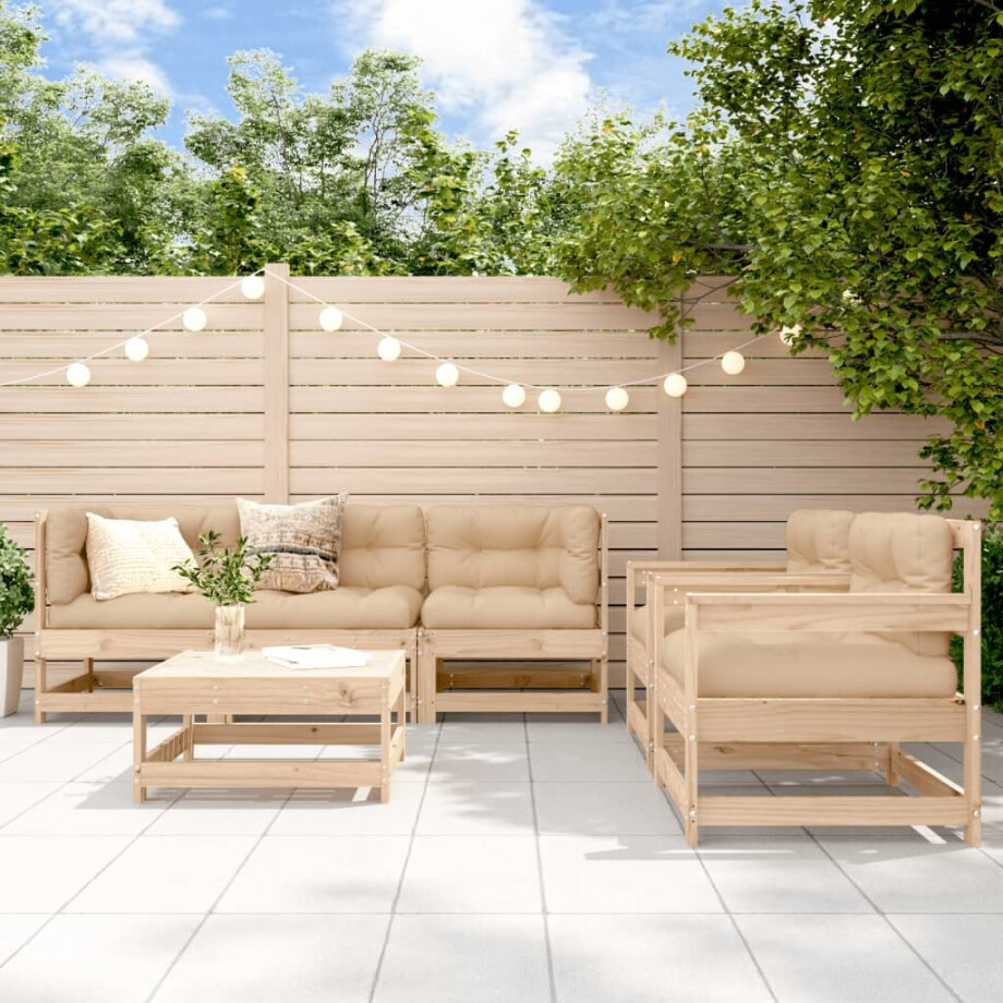 vidaXL 6-delige Loungeset met kussens massief hout afbeelding 1