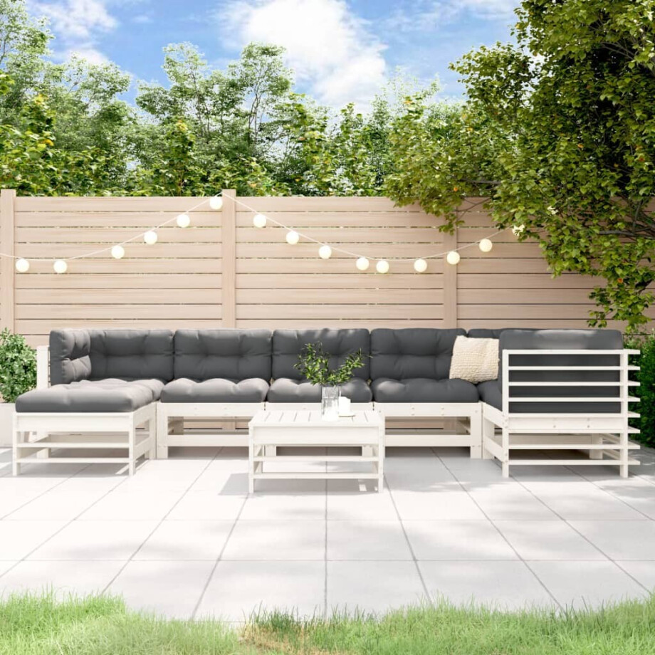 vidaXL 8-delige Loungeset met kussens massief hout wit vidaXL 8-delige Loungeset met kussens massief hout wit afbeelding 1