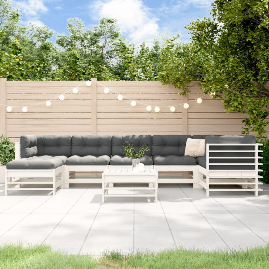 vidaXL 8-delige Loungeset met kussens massief hout wit vidaXL 8-delige Loungeset met kussens massief hout wit afbeelding 1