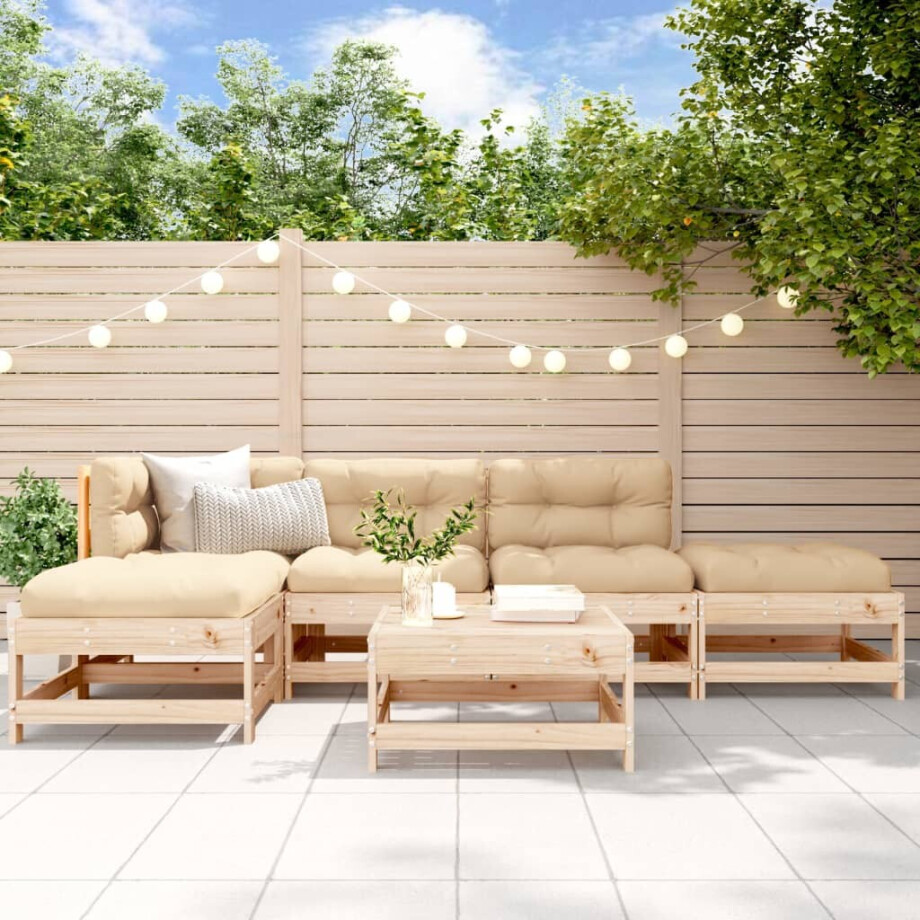 vidaXL 6-delige Loungeset met kussens massief hout afbeelding 1