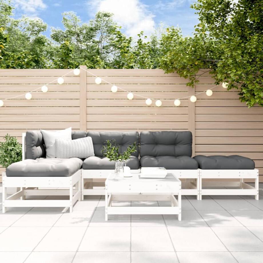 vidaXL 6-delige Loungeset met kussens massief hout wit afbeelding 1