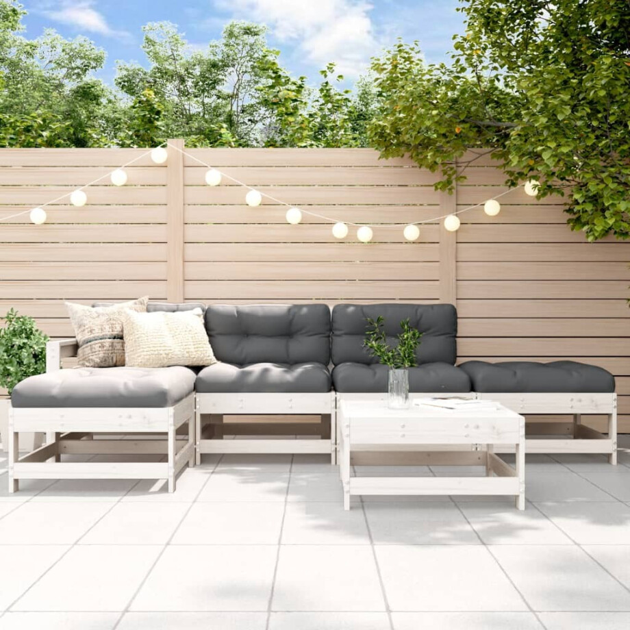 vidaXL 6-delige Loungeset met kussens massief hout wit afbeelding 1