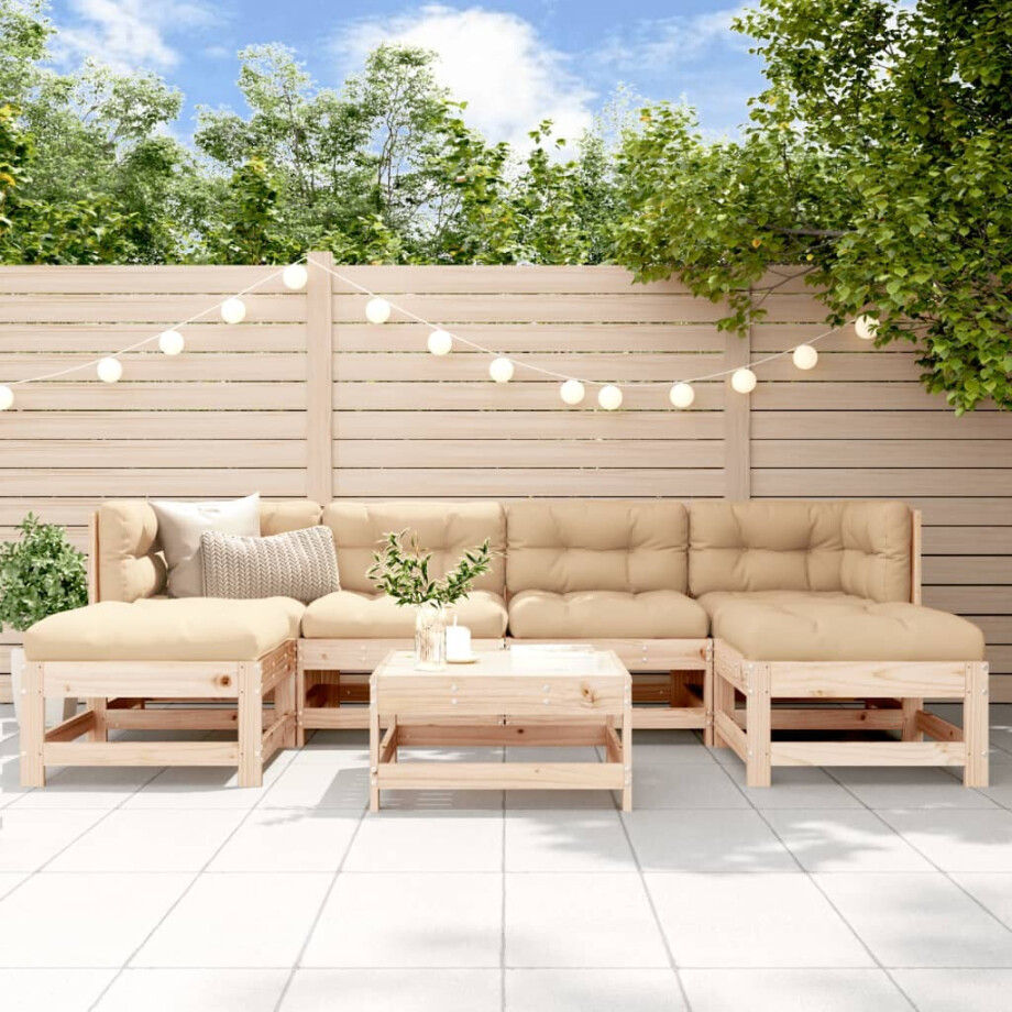 vidaXL 7-delige Loungeset met kussens massief teak vidaXL 7-delige Loungeset met kussens massief teak afbeelding 1