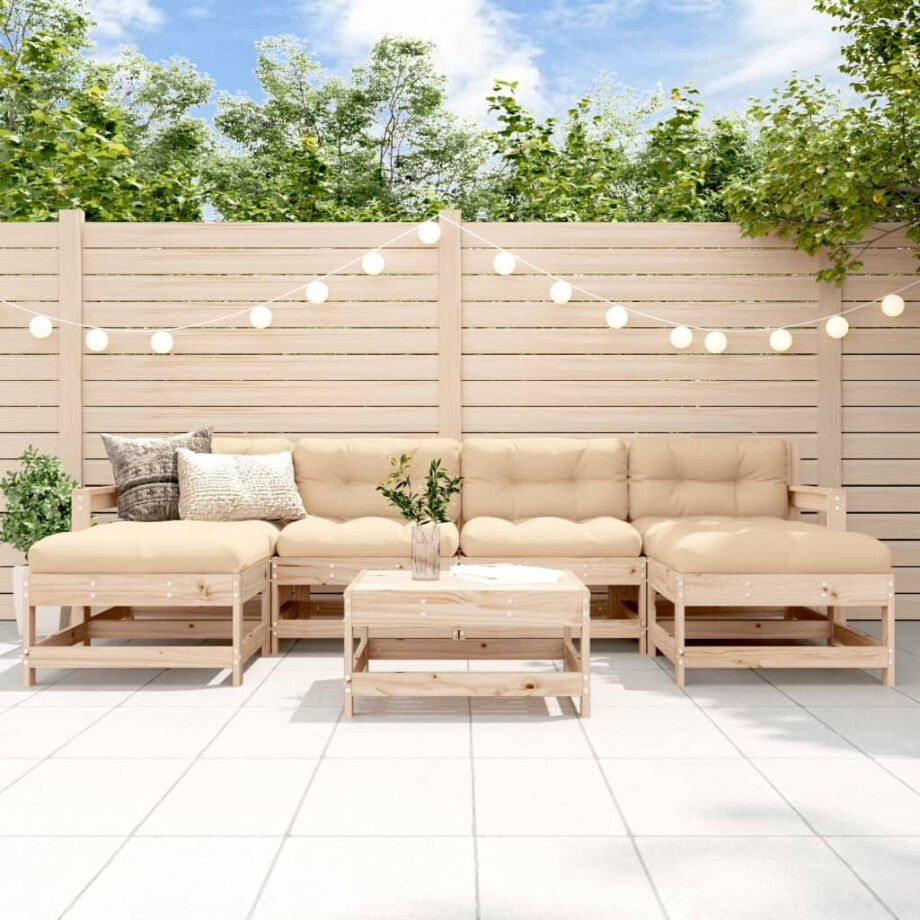 vidaXL 7-delige Loungeset met kussens massief teak vidaXL 7-delige Loungeset met kussens massief teak afbeelding 1