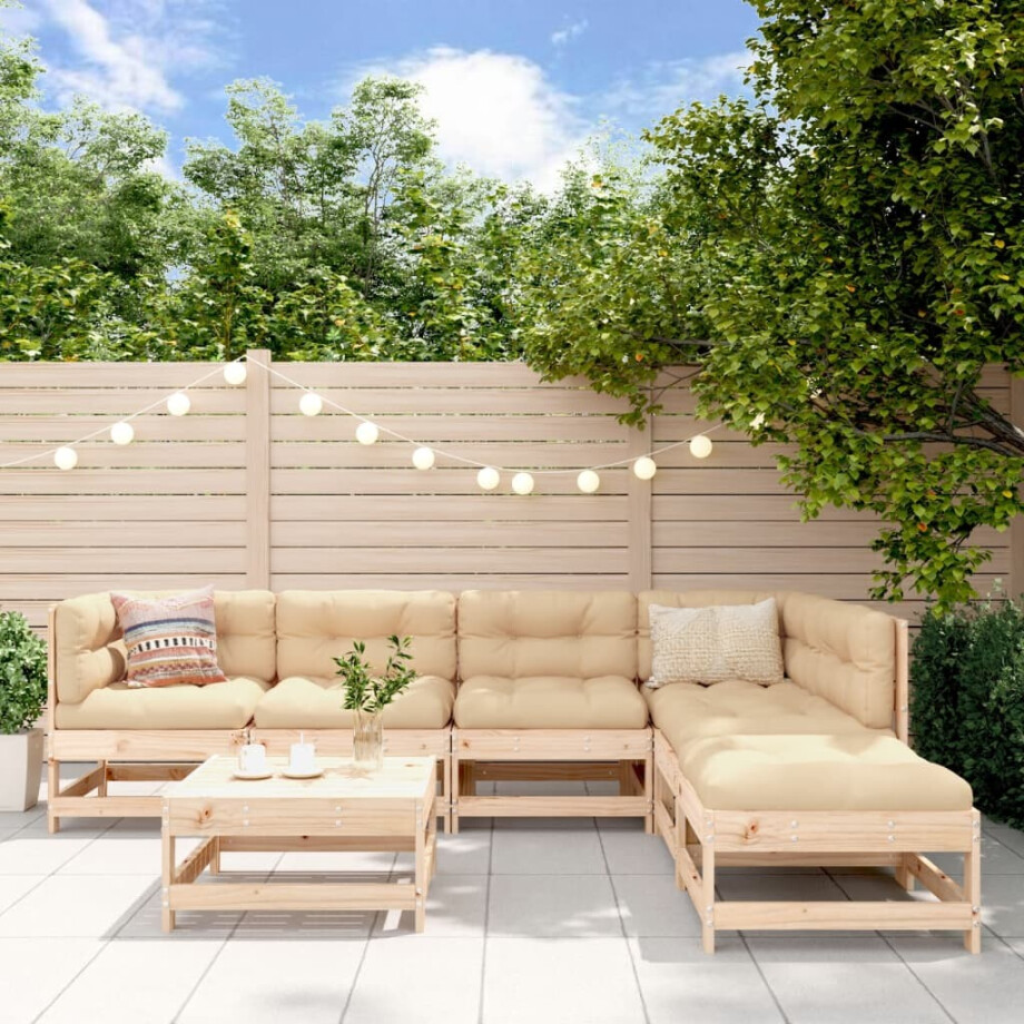 vidaXL 7-delige Loungeset met kussens massief teak vidaXL 7-delige Loungeset met kussens massief teak afbeelding 1