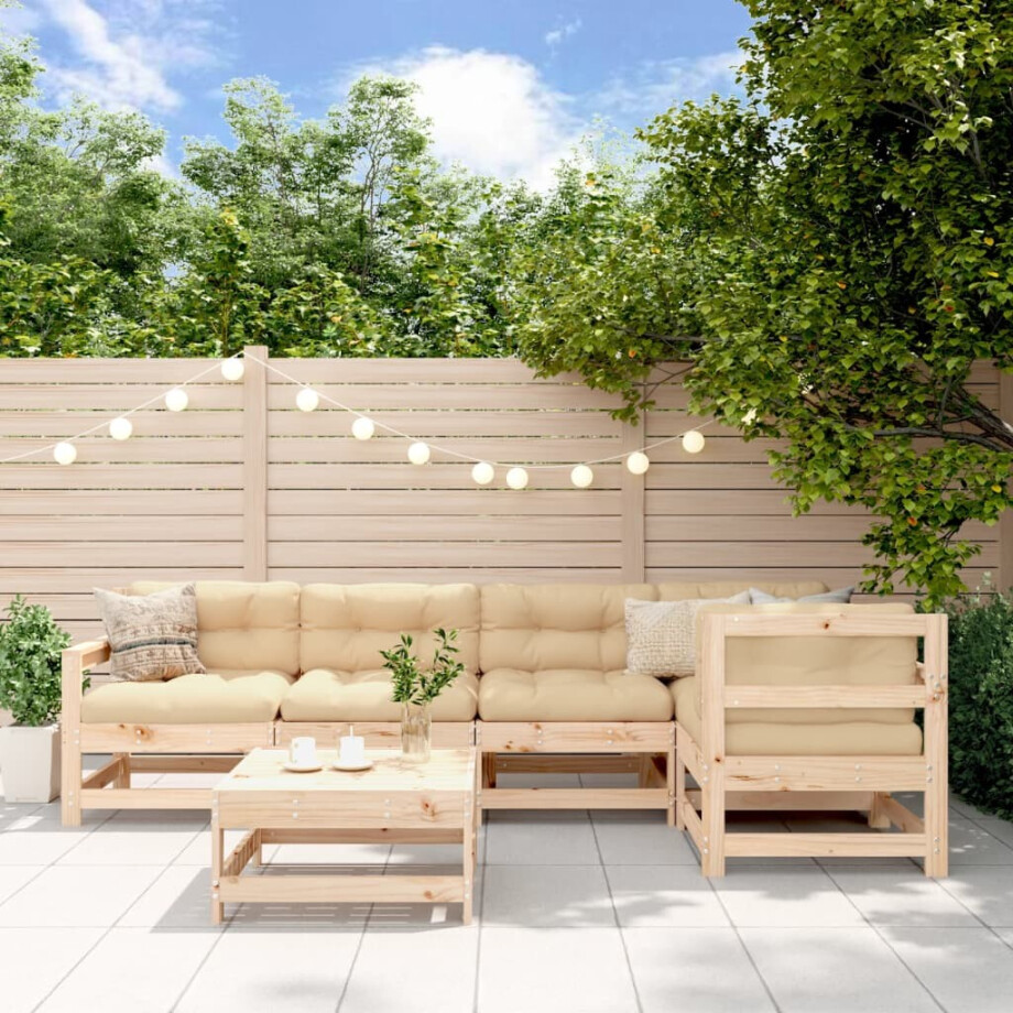 vidaXL 6-delige Loungeset met kussens massief hout afbeelding 1