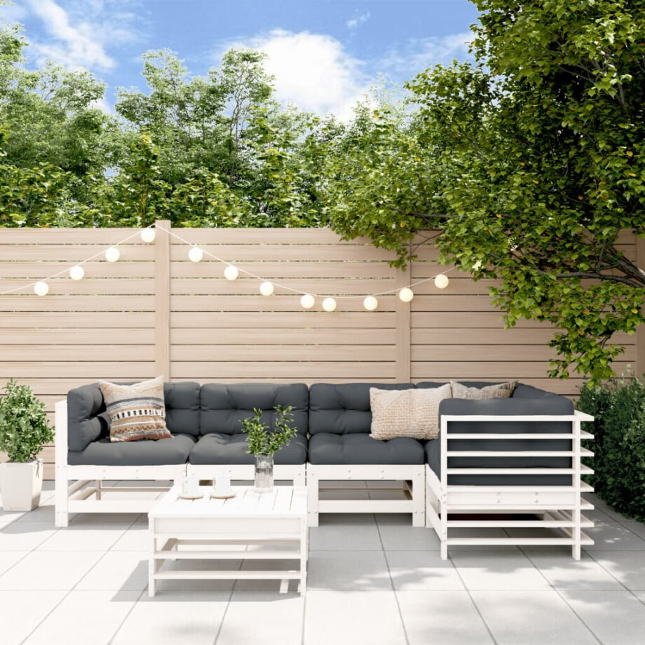 vidaXL 6-delige Loungeset met kussens massief hout wit afbeelding 1