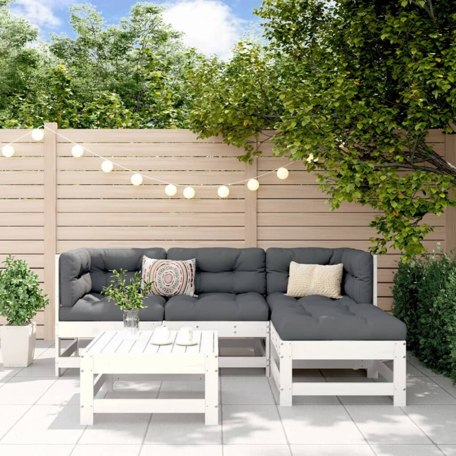 vidaXL 5-delige Loungeset massief grenenhout wit vidaXL 5-delige Loungeset massief grenenhout wit afbeelding 1