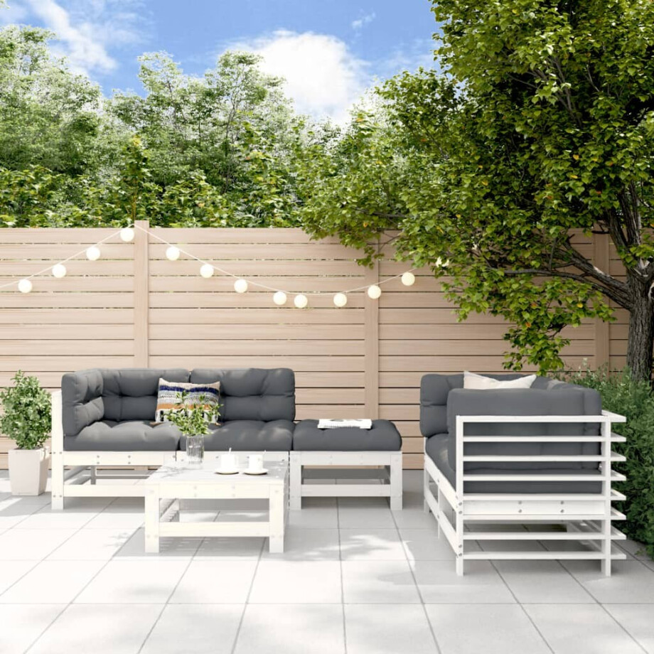 vidaXL 6-delige Loungeset massief grenenhout wit afbeelding 1