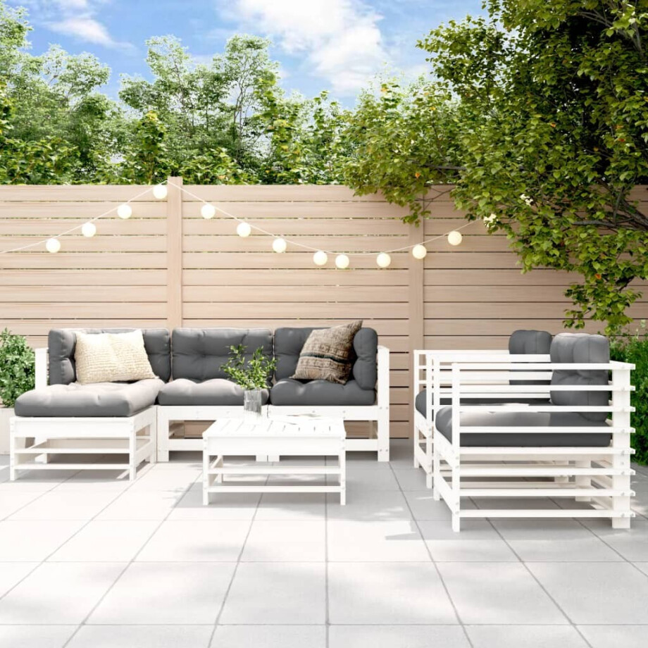 vidaXL 7-delige Loungeset massief grenenhout wit afbeelding 1