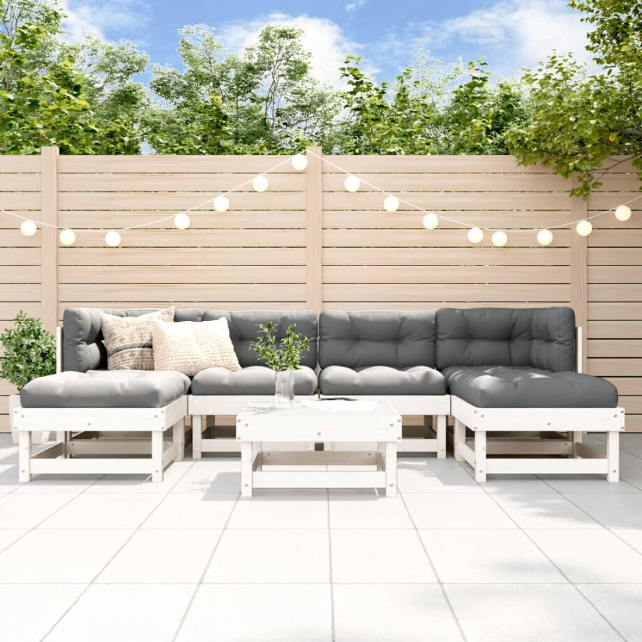 vidaXL 7-delige Loungeset massief grenenhout wit afbeelding 1