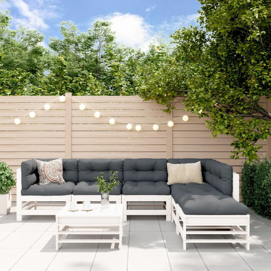 vidaXL 7-delige Loungeset massief grenenhout wit afbeelding 1