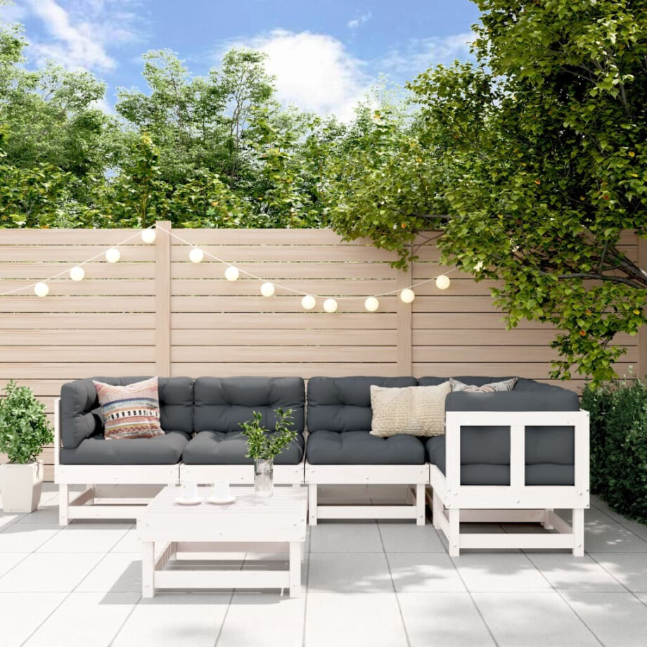 vidaXL 6-delige Loungeset massief grenenhout wit afbeelding 1