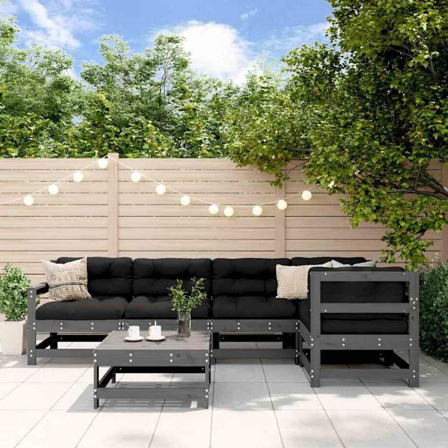 vidaXL 6-delige Loungeset massief grenenhout grijs afbeelding 1