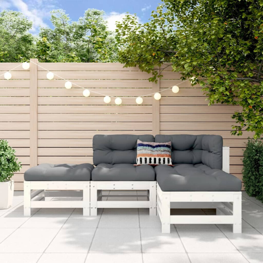 vidaXL 4-delige Loungeset massief grenenhout wit afbeelding 1