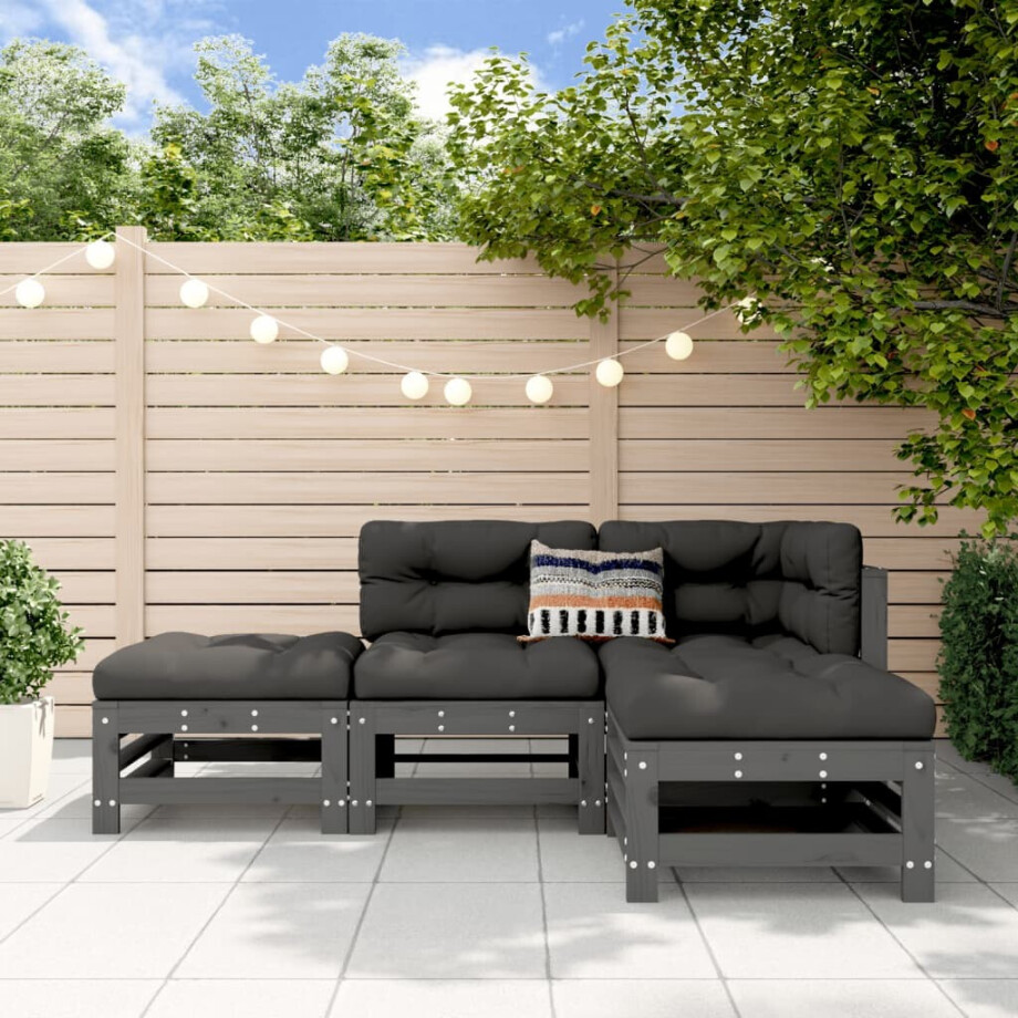 vidaXL 4-delige Loungeset massief grenenhout grijs afbeelding 1