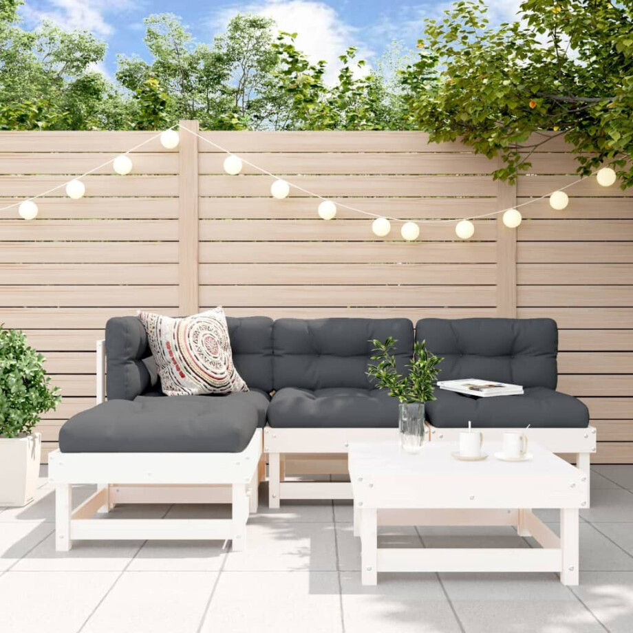 vidaXL 5-delige Loungeset massief grenenhout wit afbeelding 1