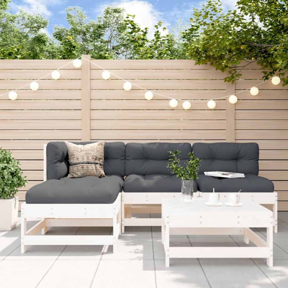 vidaXL 5-delige Loungeset massief grenenhout wit vidaXL 5-delige Loungeset massief grenenhout wit afbeelding 1
