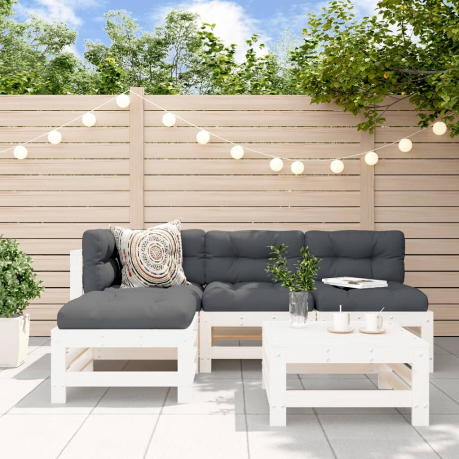 vidaXL 5-delige Loungeset massief grenenhout wit afbeelding 1