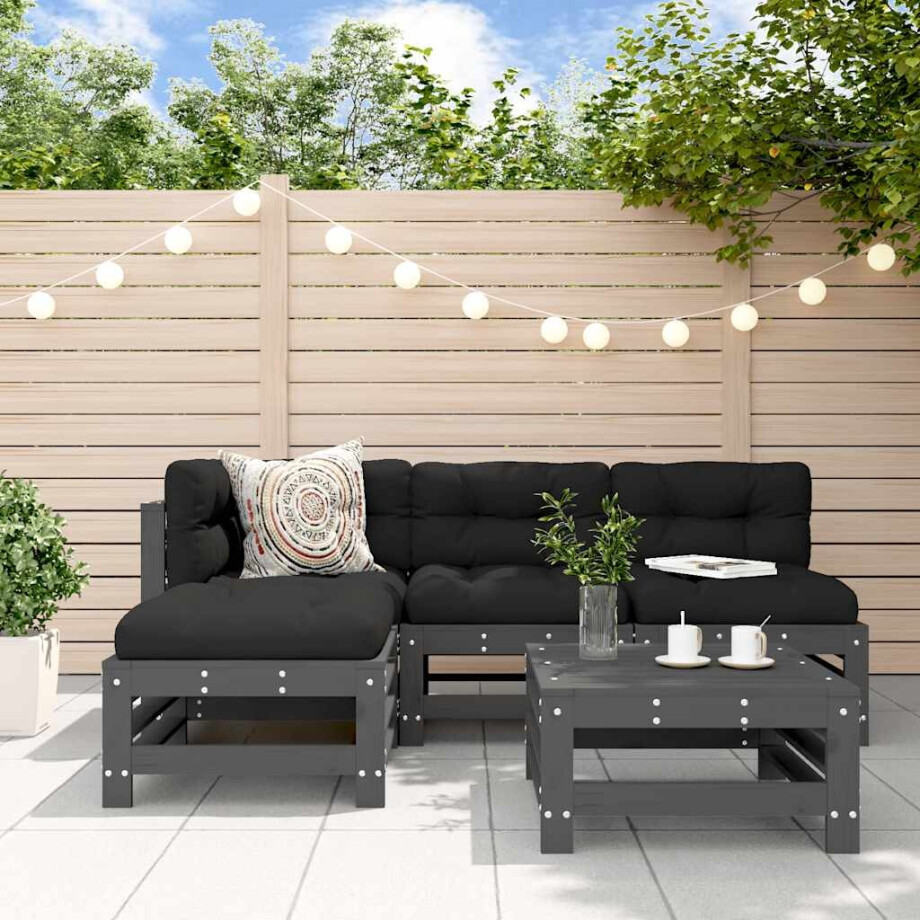 vidaXL 5-delige Loungeset massief grenenhout grijs afbeelding 1