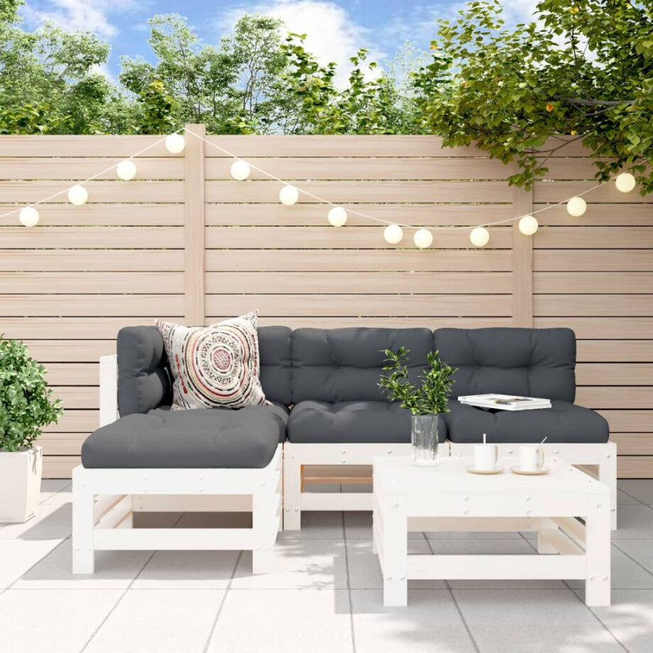 vidaXL 5-delige Loungeset massief grenenhout wit afbeelding 1