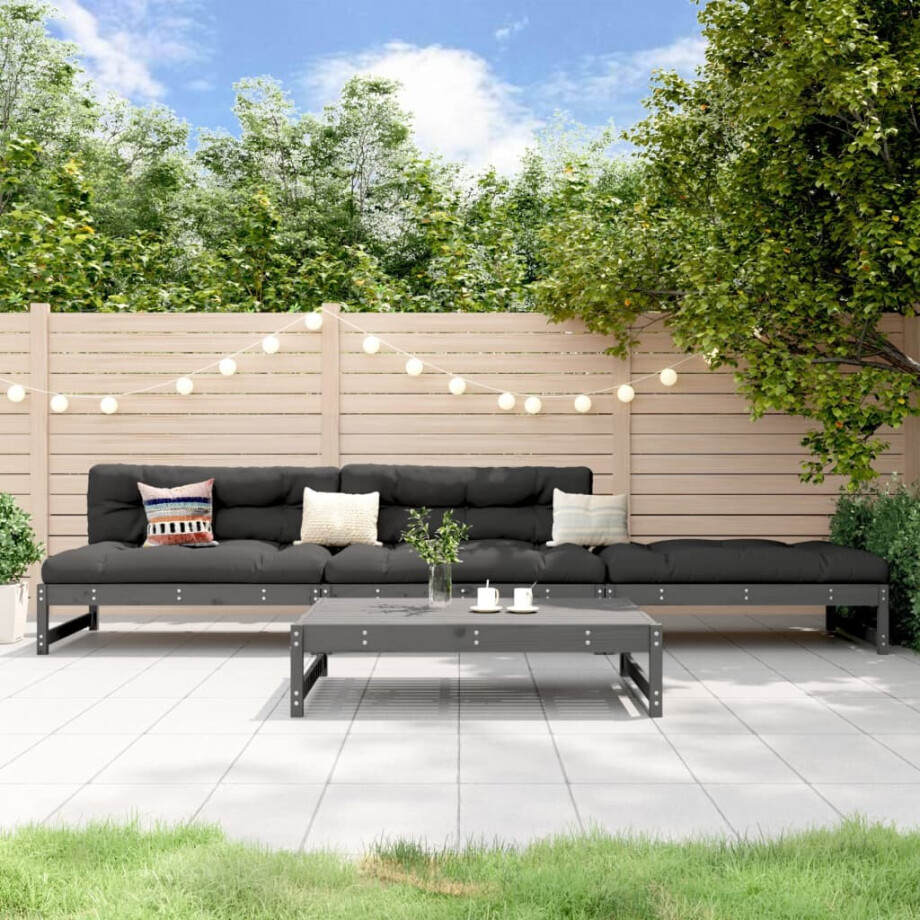 vidaXL 4-delige Loungeset massief grenenhout grijs afbeelding 1