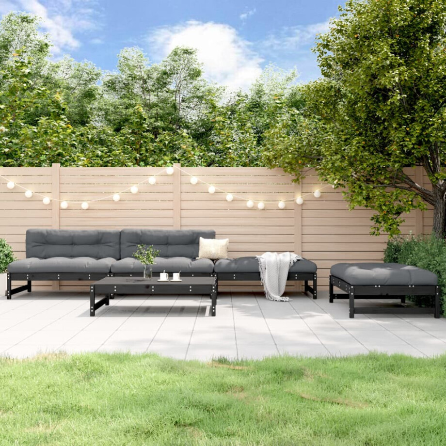 vidaXL 5-delige Loungeset massief grenenhout zwart afbeelding 1