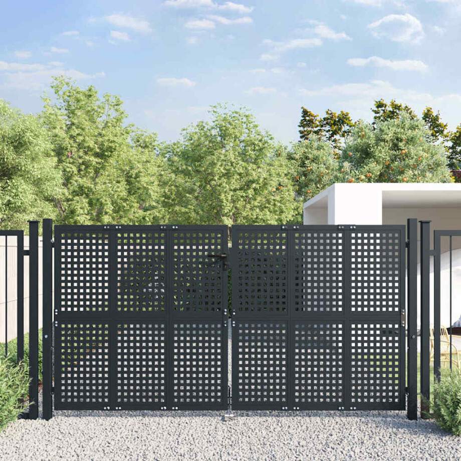 vidaXL Tuinpoort Antraciet 300x125 cm Staal afbeelding 1
