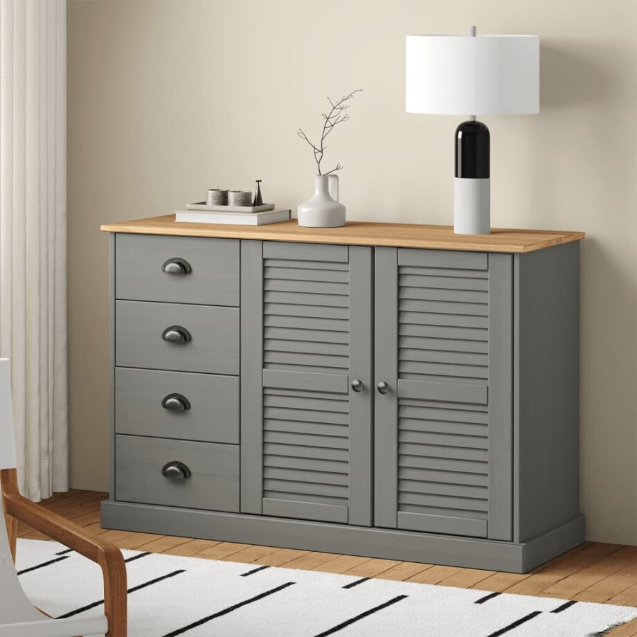vidaXL Dressoir met lades VIGO 113x40x75 cm massief grenenhout grijs afbeelding 1