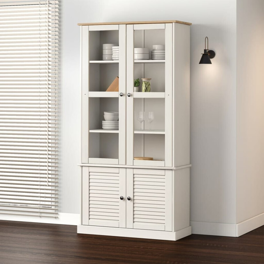vidaXL Vitrinekast VIGO 85x35x170 cm massief grenenhout wit afbeelding 1