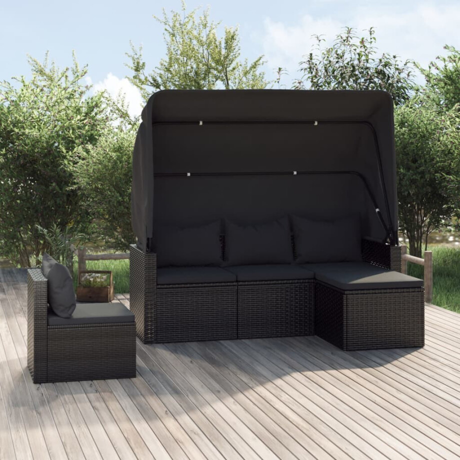 vidaXL 4-delige Loungeset met kussens poly rattan zwart afbeelding 1
