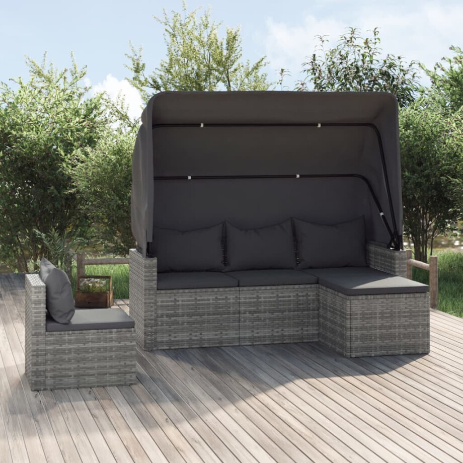 vidaXL 4-delige Loungeset met kussens poly rattan grijs afbeelding 1