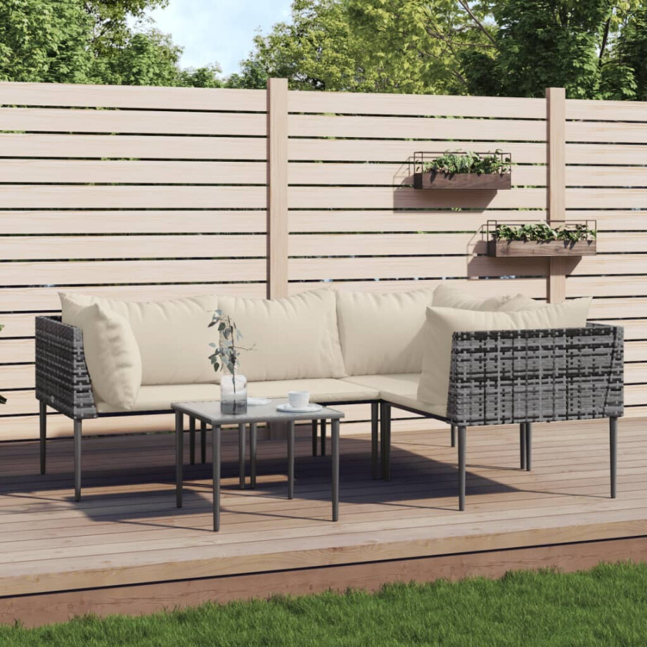 vidaXL 5-delige Loungeset met kussens poly rattan grijs afbeelding 1
